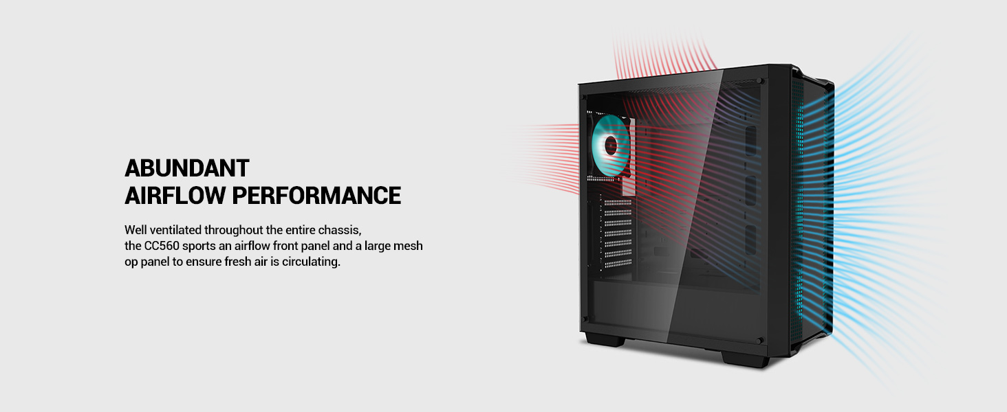 DeepCool CC560 MidTower ATX PC Case, 4x PreInstalled 120mm LED Fans